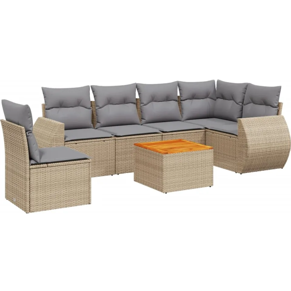 vidaXL 7-delige Loungeset met kussens poly rattan beige, foto 3