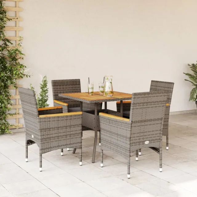 vidaXL 5-delige Loungeset met kussens poly rattan en acaciahout grijs, foto 2