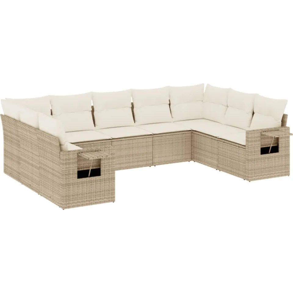 vidaXL 9-delige Loungeset met kussens poly rattan beige, foto 3