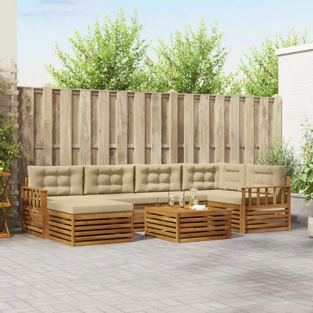 vidaXL Buiten bankenset 7 st 6-zits Natuurlijk en Beige