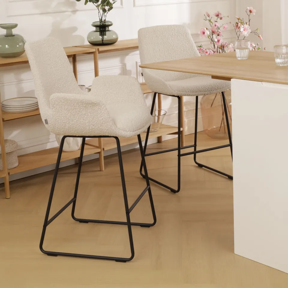 Nolon Nino-Eef barkruk bouclé beige - zwart onderstel - 75 cm, foto 2