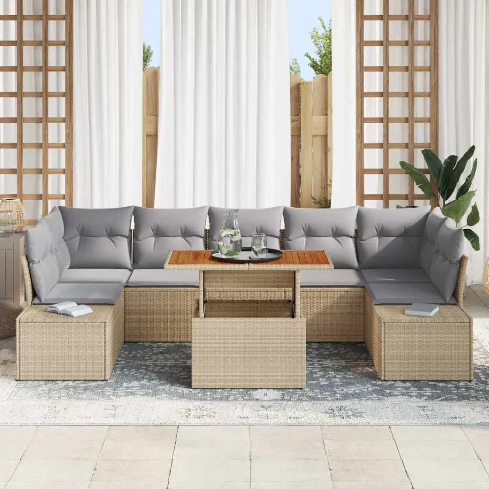 vidaXL Tuin Sofa Set 8 st Beige Poly riet, foto 3