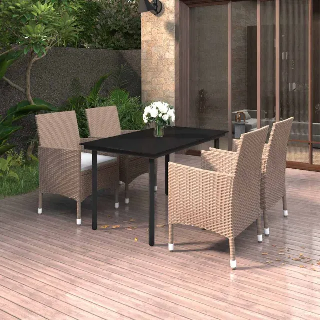 vidaXL 5-delige Tuinset met kussens poly rattan en glas beige, foto 2