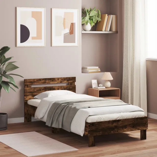vidaXL Bedframe Gerookt eiken 80 x 200 cm Bewerkt hout