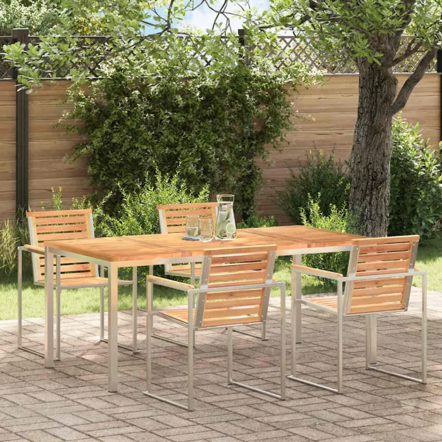 vidaXL Eettafel 180x90x75 cm Massief Teakhout en RVS, foto 2