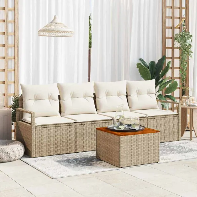vidaXL Tuinbankenset 5 st Beige poly rattan, foto 2
