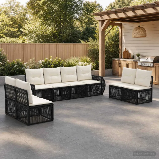 vidaXL Tuinbankenset 8 st 8-zits Zwart en Cream Wit poly rattan, foto 2