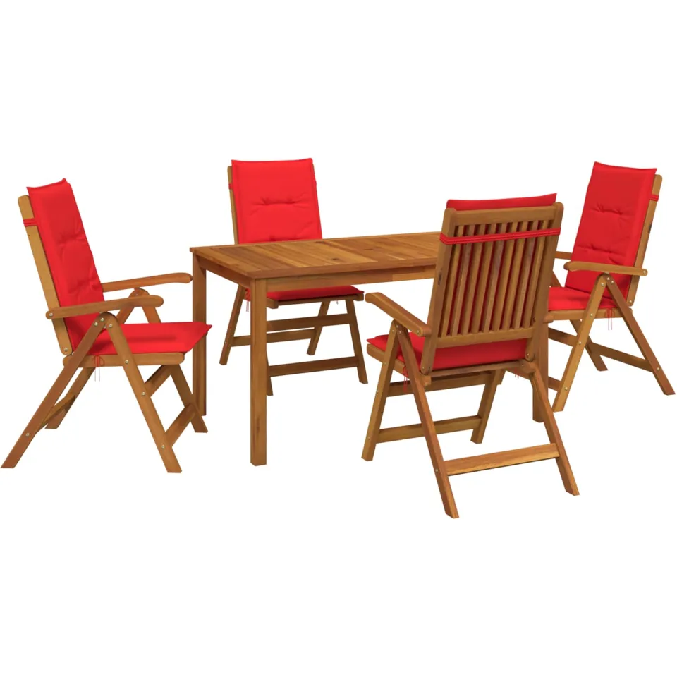 vidaXL 5-Piece Garden Dining Set 4-zits Rood Massief Acaciahout, foto 3