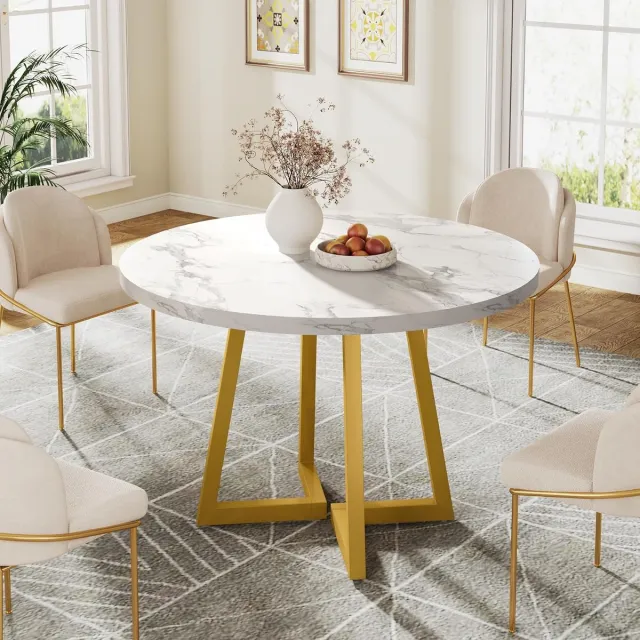 Little Trees LITTLE TREE Ronde Eettafel ‑ 80 x 80 x 75 cm ‑ voor 2 personen ‑ Metalen voet ‑ Witgoud ‑ Moderne keukentafel Kleine tafel - voor Appartement Kantoor Restaurant