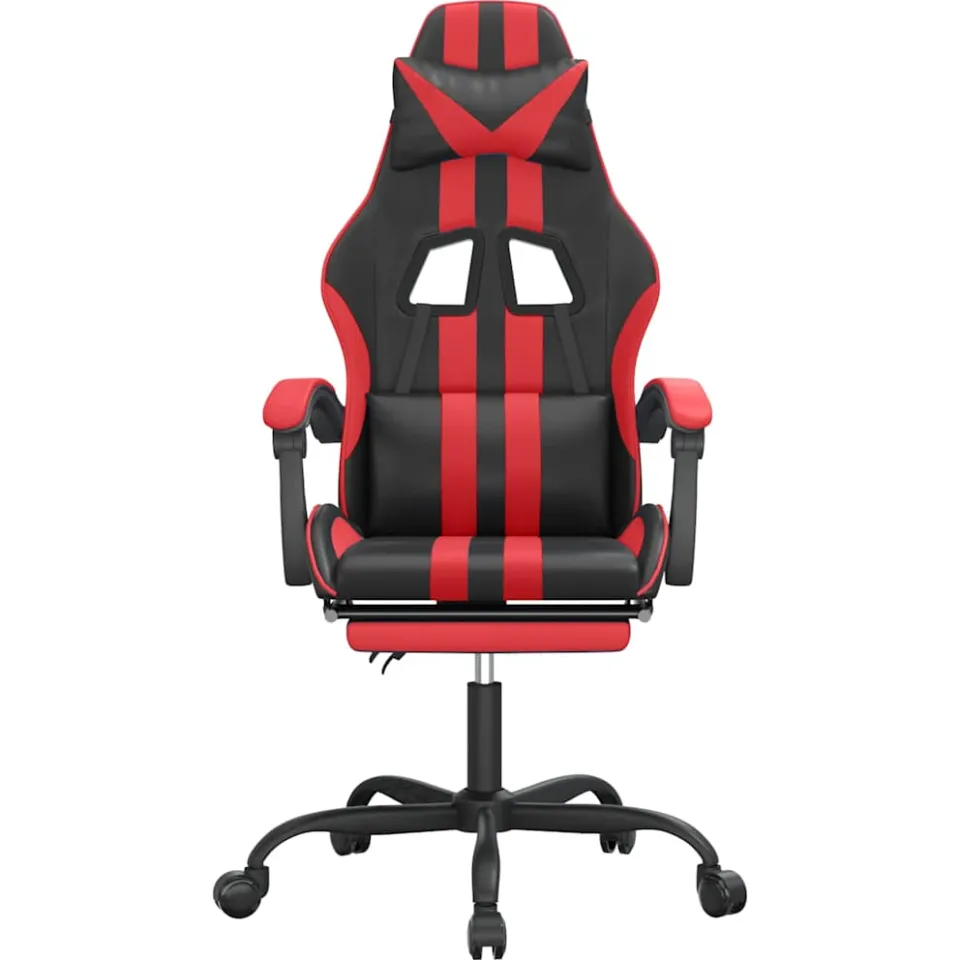 vidaXL Gamestoel draaibaar met voetensteun kunstleer zwart en rood