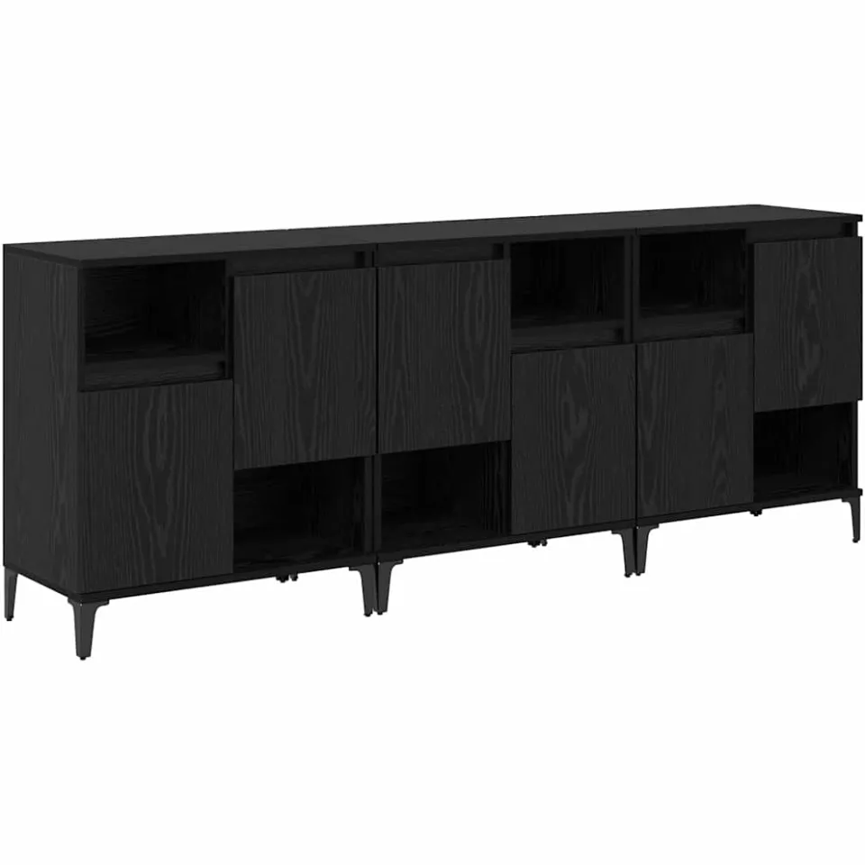 vidaXL Dressoirs 3 st Zwart Eiken 60 x 35 x 70 cm Bewerkt hout, foto 3