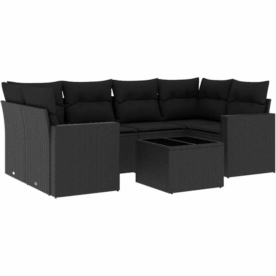 vidaXL 7-delige Loungeset met kussens poly rattan zwart
