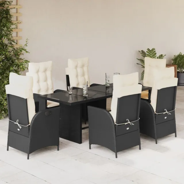 vidaXL 7-delige Tuinset met kussens poly rattan zwart, foto 2