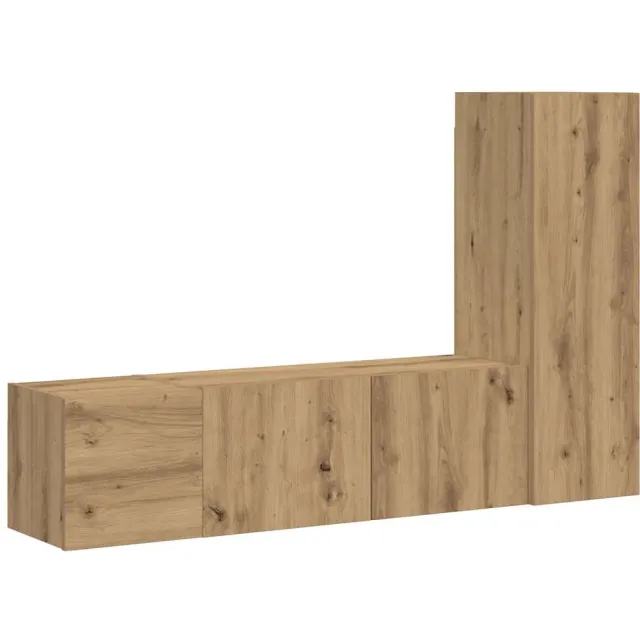 vidaXL Tv-wandkasten 3 st bewerkt hout artisanaal eikenkleurig Bruin