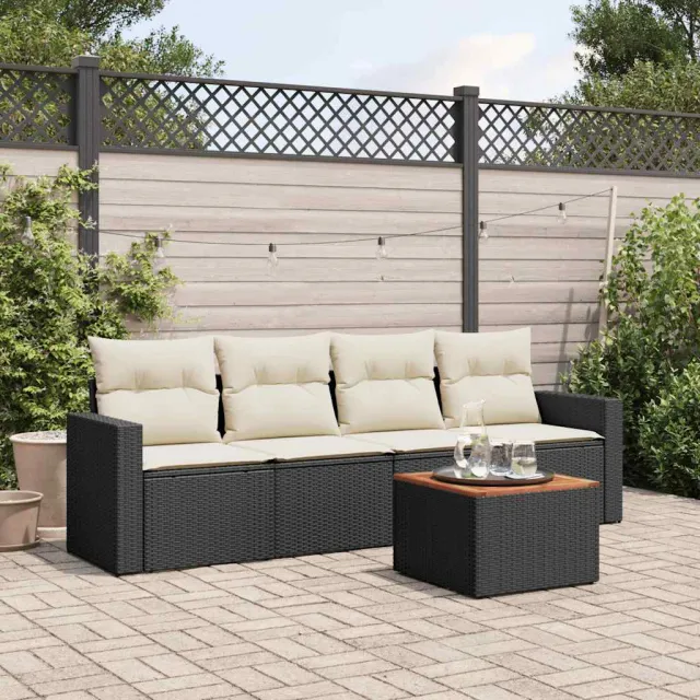 vidaXL 5-delige Loungeset met kussens poly rattan zwart, foto 2