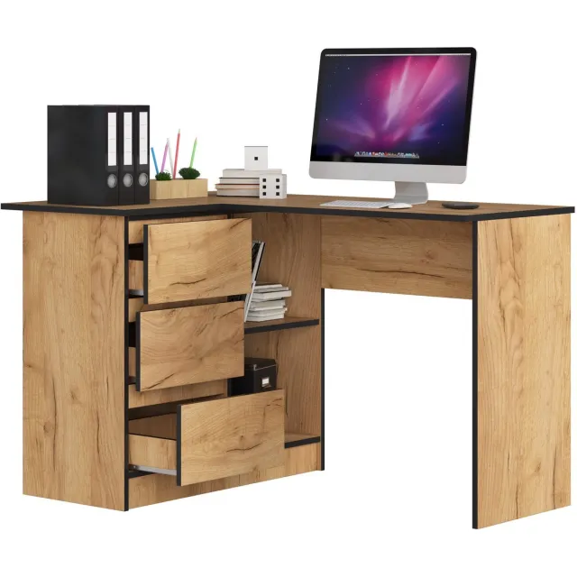 Akord Hoekbureau Links B16 / Computerbureau / Computer Tafel / Bureautafel Rechts / Craft Eik / 124 x 77 x 85 cm