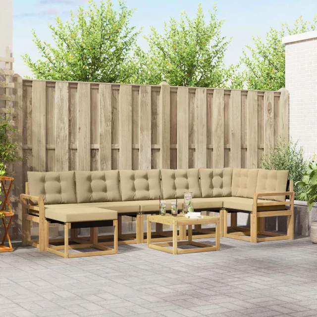 vidaXL Buiten bankenset 8 st 7-zits Wit en Beige Bruin