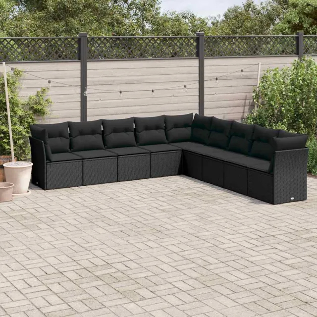 vidaXL 9-delige Loungeset met kussens poly rattan zwart, foto 2