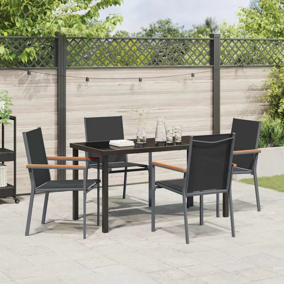 vidaXL Tuin eettafelset 5 st Zwart Poedercoating staal, foto 3