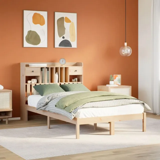 vidaXL Bed met boekenkast zonder matras massief grenenhout 135x190 cm bruin