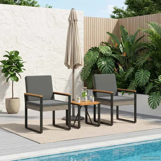 vidaXL Buitenmeubelset 3 st Grijs en Donkergrijs poly rattan