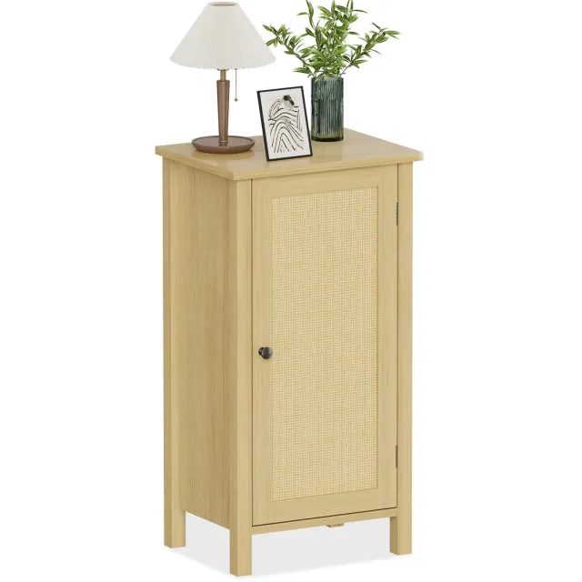 Whoopr® Houten Nachtkastje 40 × 30 × 76 cm – Smalle Opbergkast met Deur & 2 Opbergvakken – Rustiek Boho Design met Houtlook – Vrijstaand Bijzetkastje voor Slaapkamer, Woonkamer & Hal – Naturel