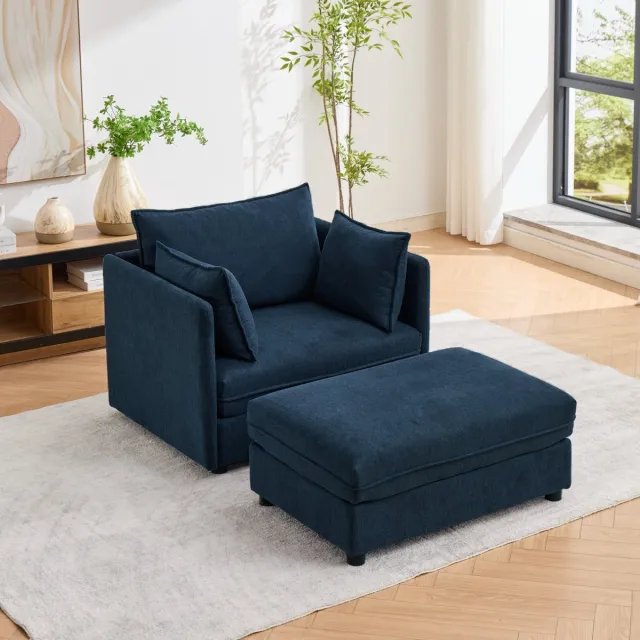 REDOM Fauteuil - Eenpersoons - Hocker met opbergruimte - Modulaire opstelling - Velvet bekleding - Woonkamer - Blauw - 149 x 103,5 x 81 cm