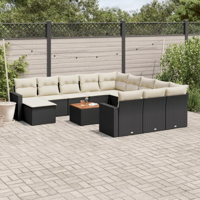 vidaXL 13-delige Loungeset met kussens poly rattan zwart, foto 2