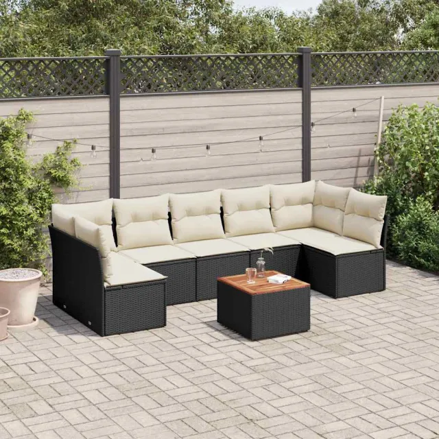 vidaXL 8-delige Loungeset met kussens poly rattan zwart, foto 2