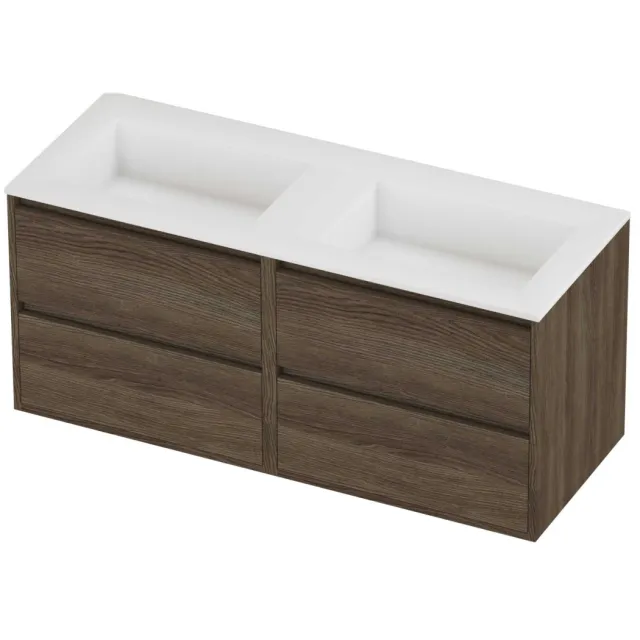 Proline Aristo Badmeubelset Polystone Elegant Dubbel 120x46x54 cm Mat White Vital Oak Eiken