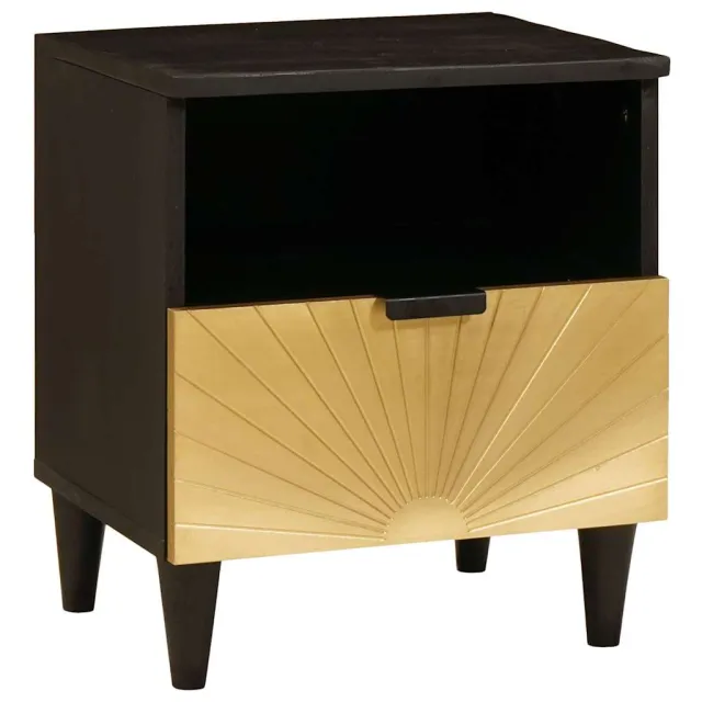 vidaXL Nachtkastje 2 st Zwart en Goud 40 x 33 x 46 cm Bewerkt hout, foto 2