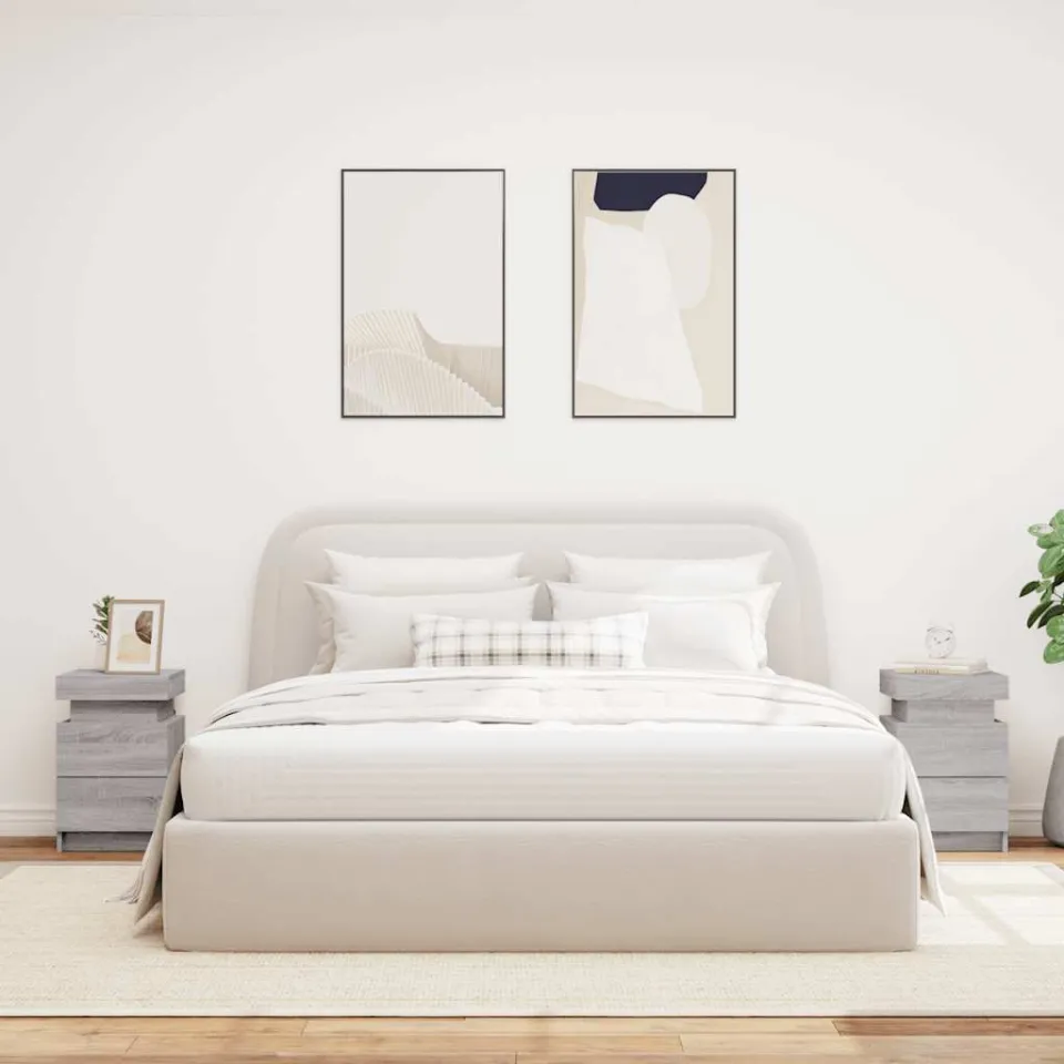 vidaXL Nachtkastjes met LED 2 st 35x39x55 cm grijs sonoma eikenkleurig, foto 4