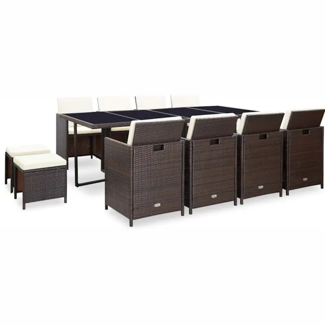 vidaXL 13-delige Tuinset met kussens poly rattan bruin