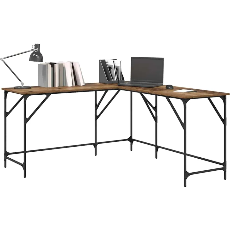 vidaXL Bureau Oud Hout Bewerkt hout 149 x 149 x 75 cm Bruin