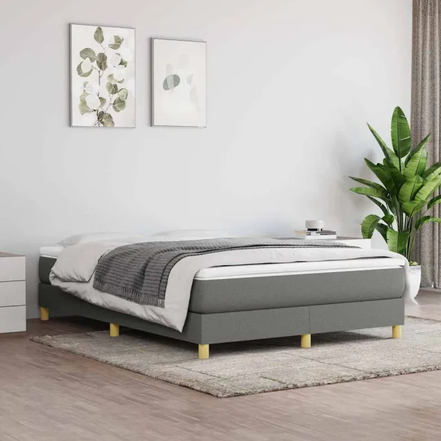 vidaXL Boxspring met matras stof donkergrijs 140x190 cm grijs