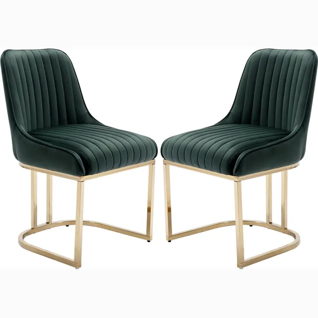 chairus Eetkamerstoel Set van 2 stoelen - Groen - Velvet - Gewatteerde zitting - Met Metalen Onderstel - Armloze stoelen - Voor woonkamer en keuken