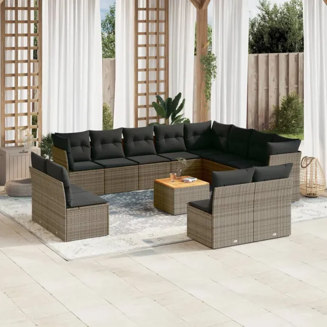 vidaXL 13-delige Loungeset met kussens poly rattan grijs, foto 2