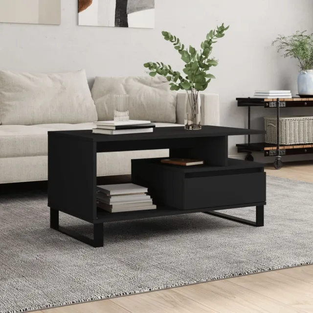 vidaXL Salontafel 90x49x45 cm bewerkt hout zwart, foto 2