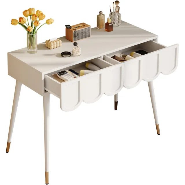 Merax Kaptafel 100x40x76 cm - kaptafel voor haar - met 2 lades - metalen poten - wit
