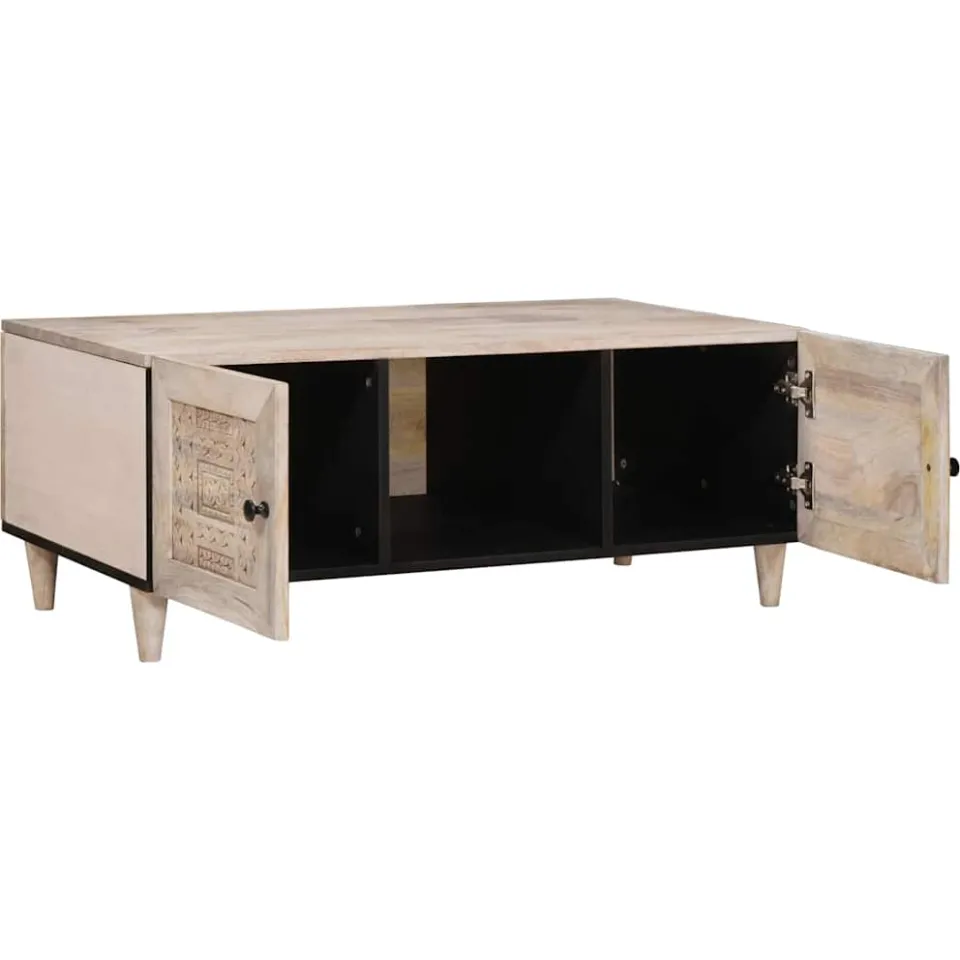 vidaXL Salontafel Bleached Wit 100 x 54 x 40 cm Massief Mango Hout, foto 2