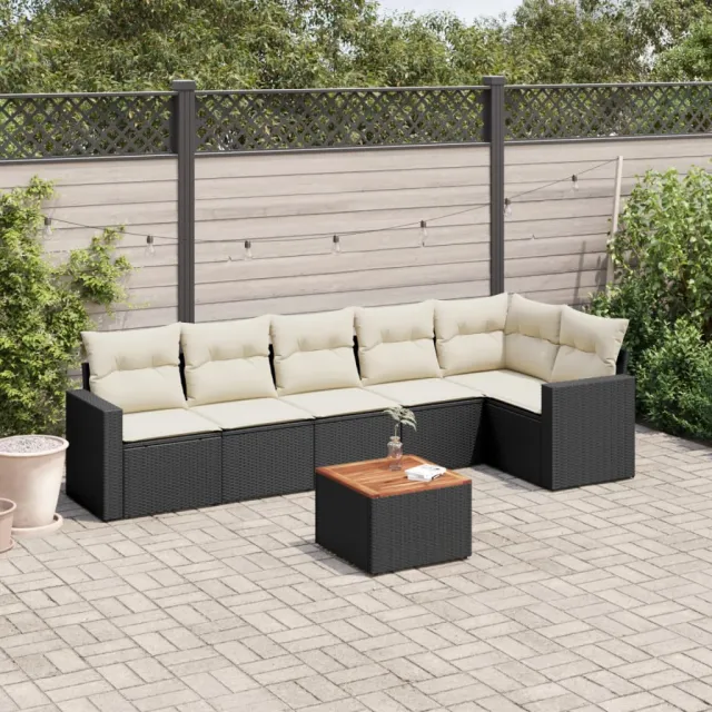 vidaXL 7-delige Loungeset met kussens poly rattan zwart, foto 2