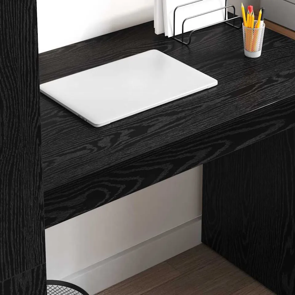 vidaXL Bureau Zwart Eiken 113 x 54 x 120 cm Bewerkt hout, foto 3