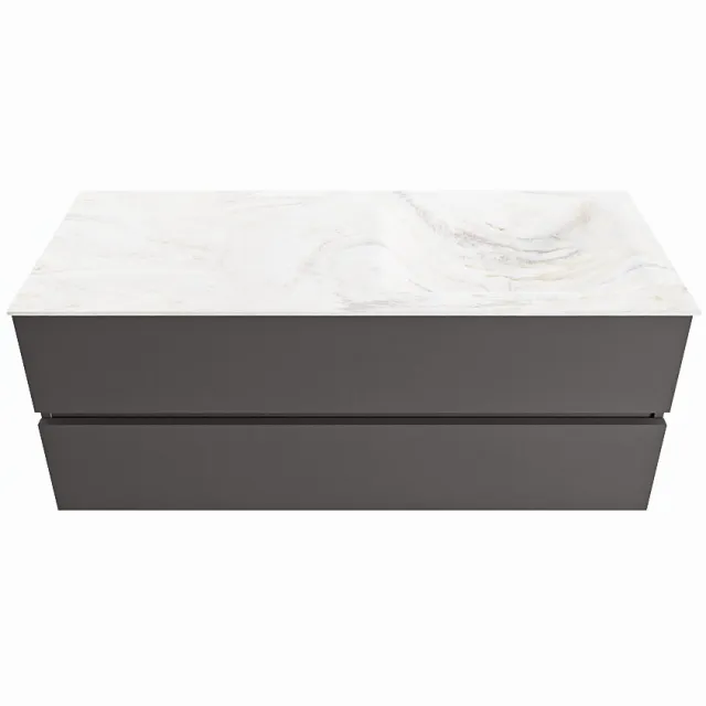 Mondiaz VICA-DLUX 120cm badmeubel onderkast Dark grey 2 lades. Inbouw wastafel CLOUD rechts zonder kraangat, kleur Ostra.