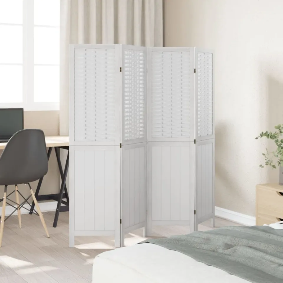 vidaXL Kamerscherm met 4 panelen massief paulowniahout wit, foto 4