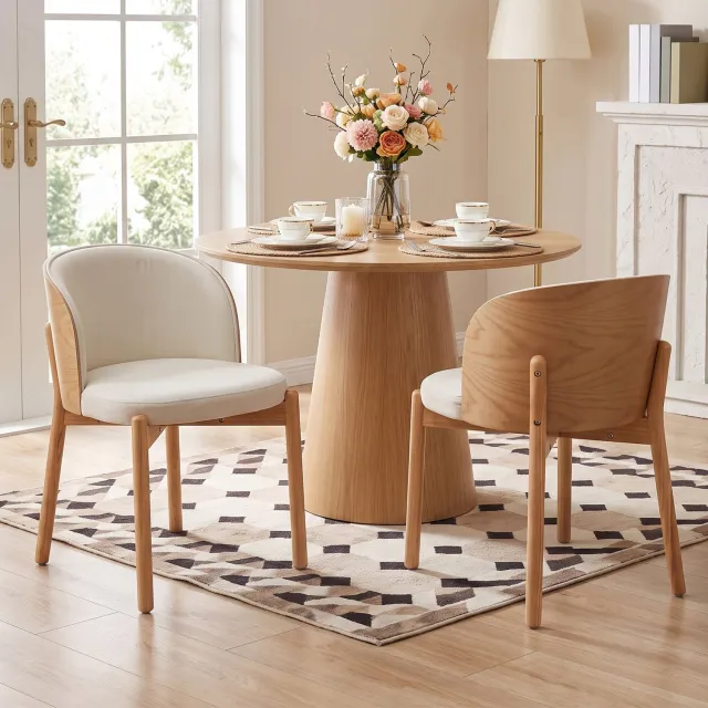 Merax 2 stuks - eetkamerstoelen - voor eetkamer - woonkamer - koffiezaak - moderne stijl - linnen stof - houtkleur