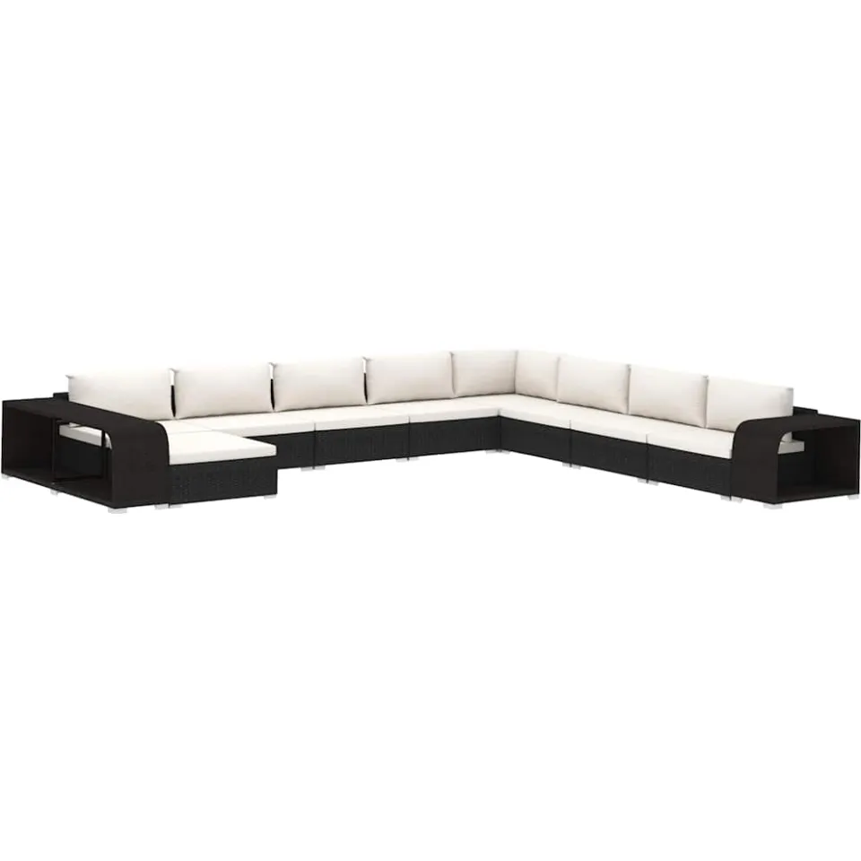 vidaXL 11-delige Loungeset met kussens poly rattan zwart