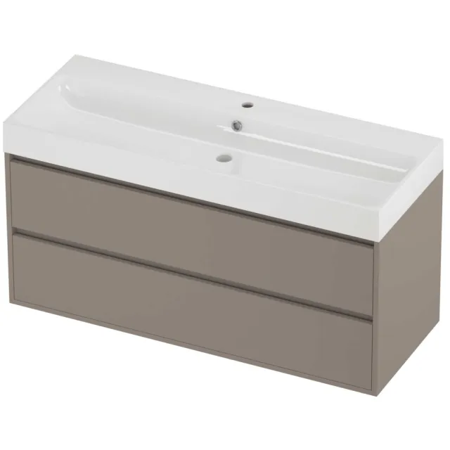 Proline Podium Badmeubelset Polystone Loft 1 Kraangat Greeploos 120x46x62 cm Glans Wit Clay Beige