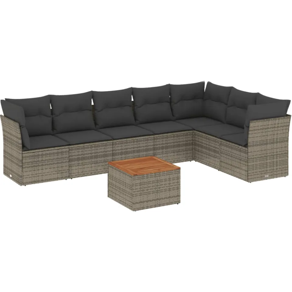 vidaXL 8-delige Loungeset met kussens poly rattan grijs, foto 3