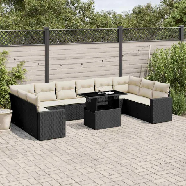 vidaXL 11-delige Loungeset met kussens poly rattan zwart, foto 2