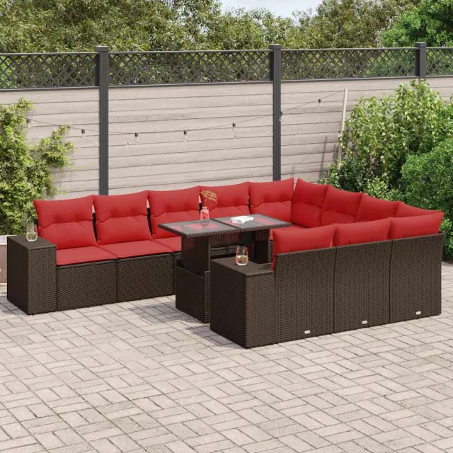 vidaXL 11-delige Loungeset met kussens poly rattan acacia bruin, foto 2